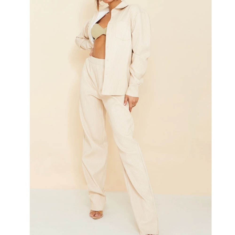 PrettyLittleThing Vegan Leather Cream Pants & Jumpsuit Set